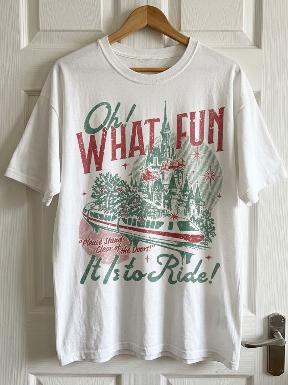 Oh What Fun It Is To Ride Christmas Tee, Castle Spaceship Earth Holiday Season